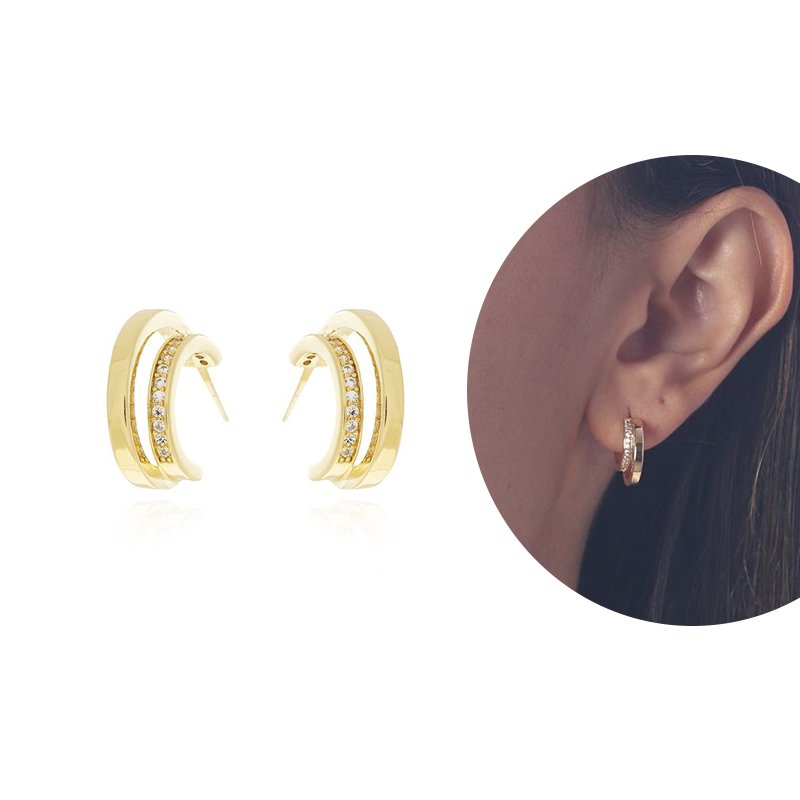 Ag-1072-Do Brinco De Argola Meia Lua Cravejada (15mm)