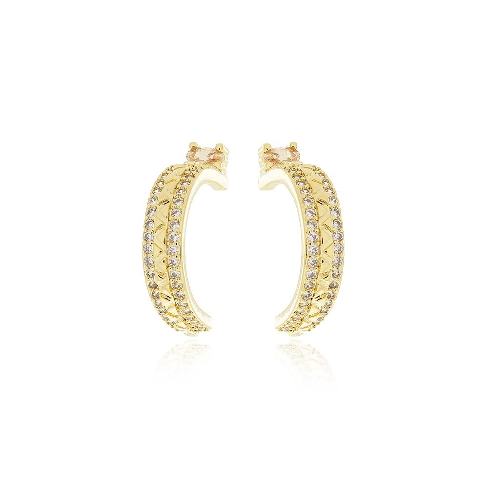 Ag-1074-Do Brinco Meia Argola Detalhada Cravejada (19,5mm)