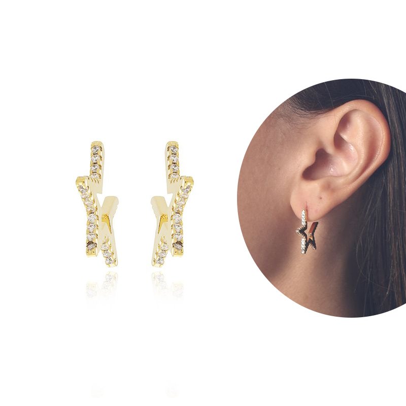 Ag-1076-Do Brinco De Argola Estrela Cravejada (20mm)