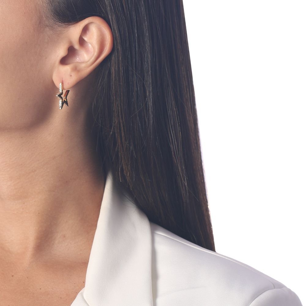 Ag-1076-Do Brinco De Argola Estrela Cravejada (20mm)