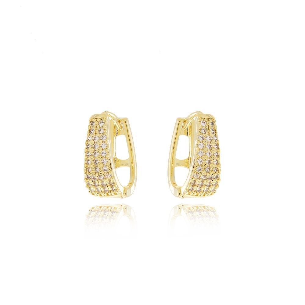 Ag-1148-Do Brinco Argolinha Triangular Cravejada Cristal 