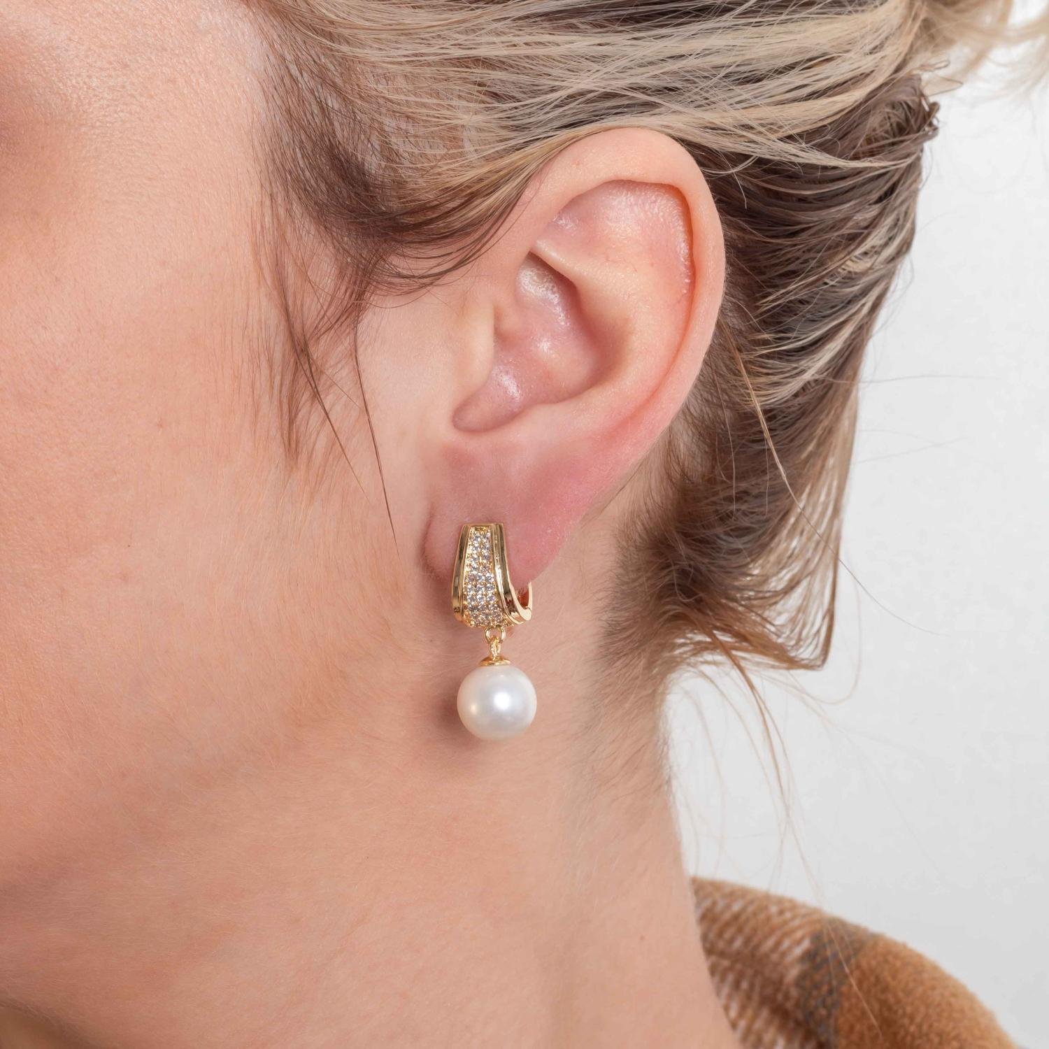 Brf-1198-Do Brinco De Pérola Com Argola Articulada E Zircônias Cristais.