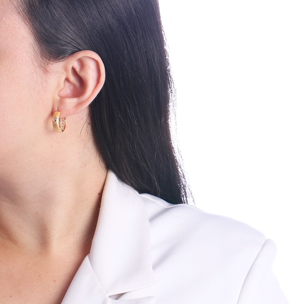 Ag-1221-Do Brinco De Argola Articulada Detalhada Com Coração Cravejado