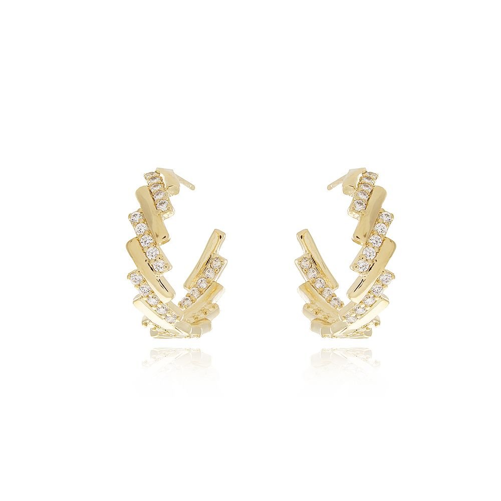 Ag-1338-Do Brinco Meia Argola Detalhada Cravejada De Zircônia Cristal (22mm)