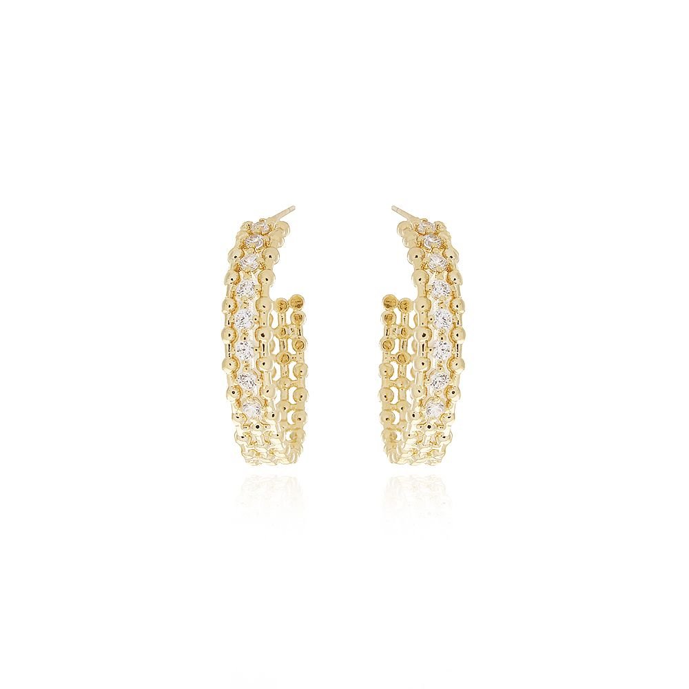 Ag-1340-Do Brinco Meia Argola Detalhada Cravejada (21mm)