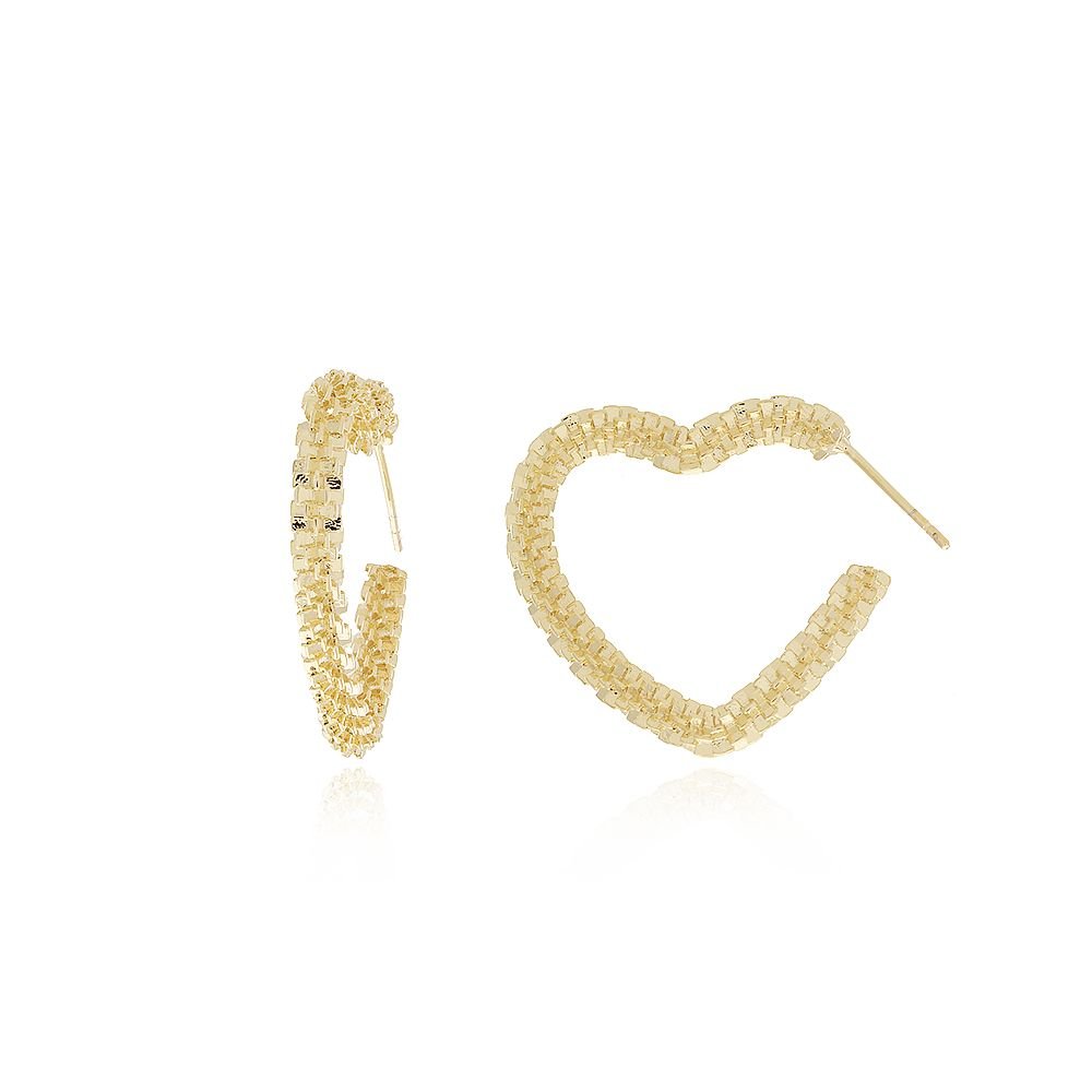 Ag-1342-Do Brinco Meia Argola De Coração Detalhado (29mm)