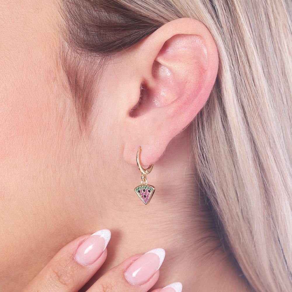 Ag-1357-Do Brinco Argolinha Articulada De Melancia Cravejada Colorida 