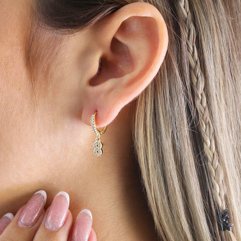 Ag-1501-Do Brinco De Argola Aritculada Símbolo Do Infinito Cravejado De Zircônias