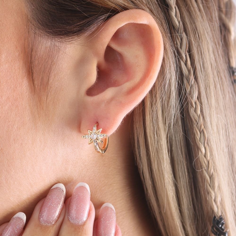 Ag-1505-Do Brinco De Argola Articulada Com Estrela Cravejada De Zircônias