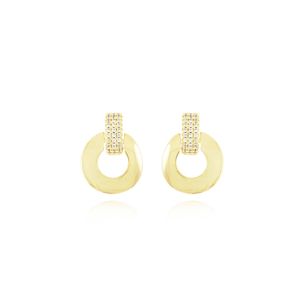 Ag-1507-Do Brinco De Argola Cravejada De Zircônias E Esfera Lisa