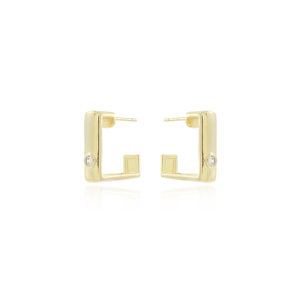 Ag-1511-Do Brinco Meia Argola Quadrada Cravejada De Zircônia