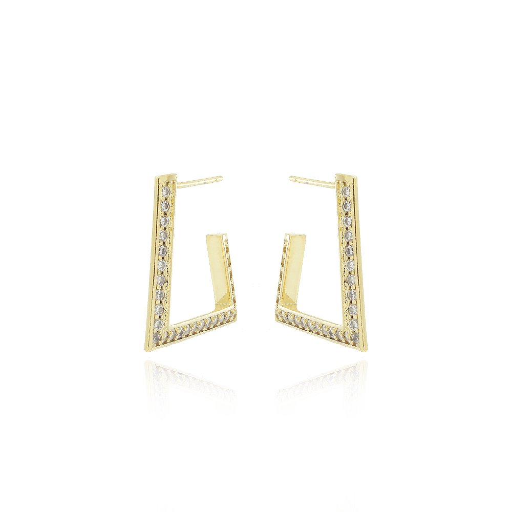 Ag-1522-Do Brinco Meia Argola Retangular Cravejada De Zircônias (19,5mm)