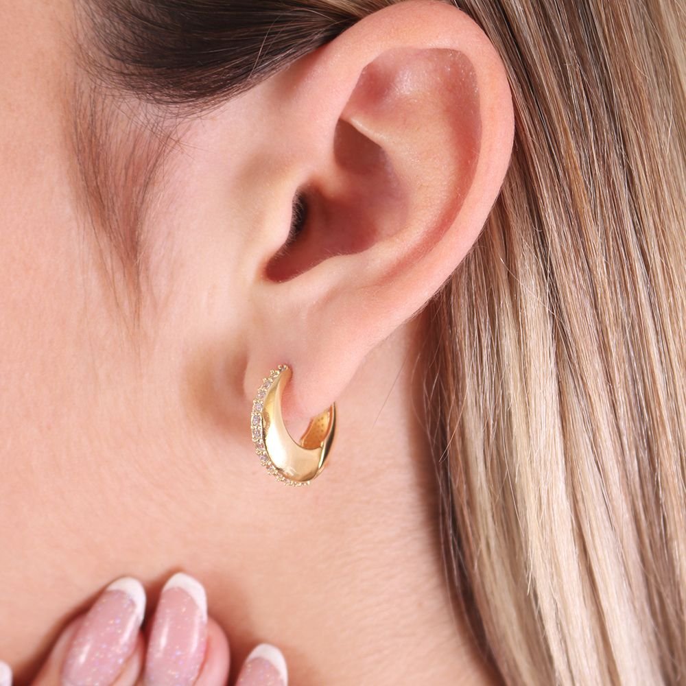 Ag-1523-Do Brinco De Argola Articulada Abaulada Cravejado De Zircônias (17,5mm)