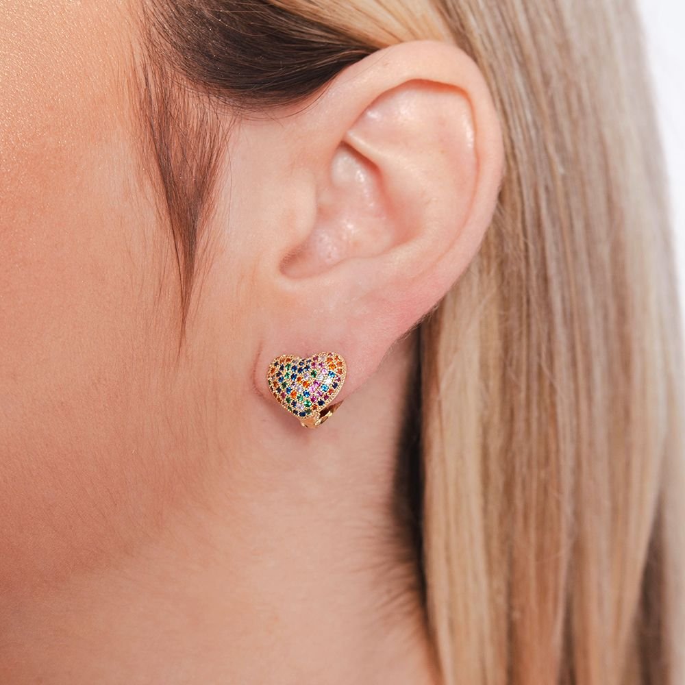 Ag-1556-Do Brinco De Argola Articulada De Coração Cravejado (10mm).