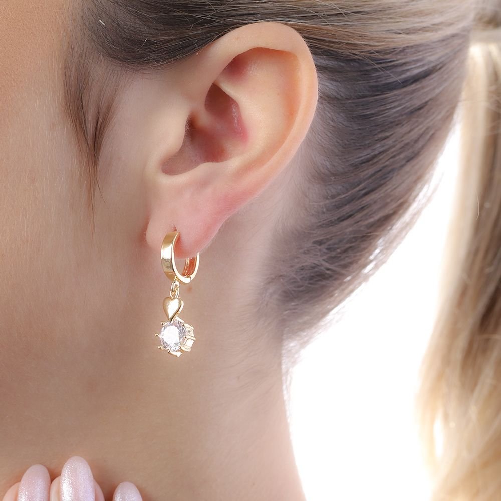 Ag-1559-Do Brinco De Argola Articulada Com Coração E Pedra Cristal. Ag-1559-Do Brinco De Argola Articulada Com Coração E Pedra Cristal.