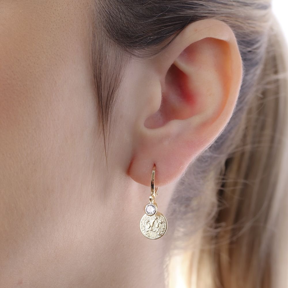 Ag-1565-Do Brinco De Argola Articulada De Medalha De São Bento Com Zircônia. Ag-1565-Do Brinco De Argola Articulada De Medalha De São Bento Com Zircônia.