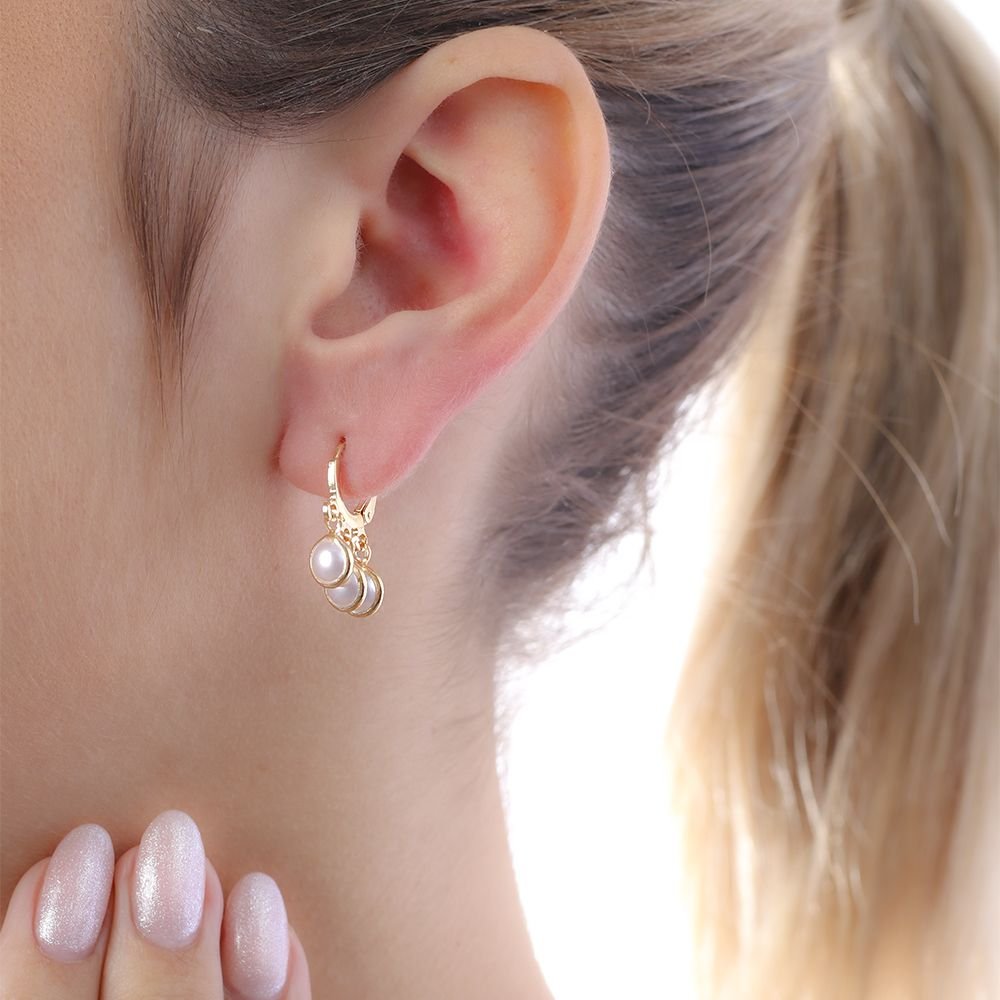 Ag-1571-Do Brinco De Argola Articulada Com Pérolas. Ag-1571-Do Brinco De Argola Articulada Com Pérolas.