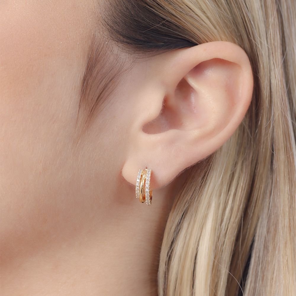 Ag-1615-Do Brinco Meia Argolinha Detalhada Cravejada De Zircônias (13,5mm).