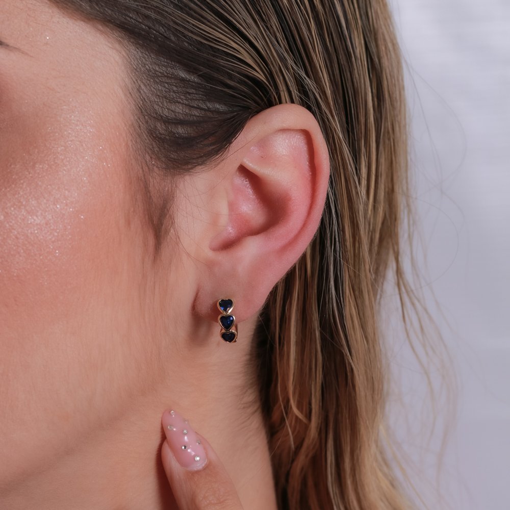 Ag-1646-Do Brinco De Argola Articulada Cravejada De Corações .