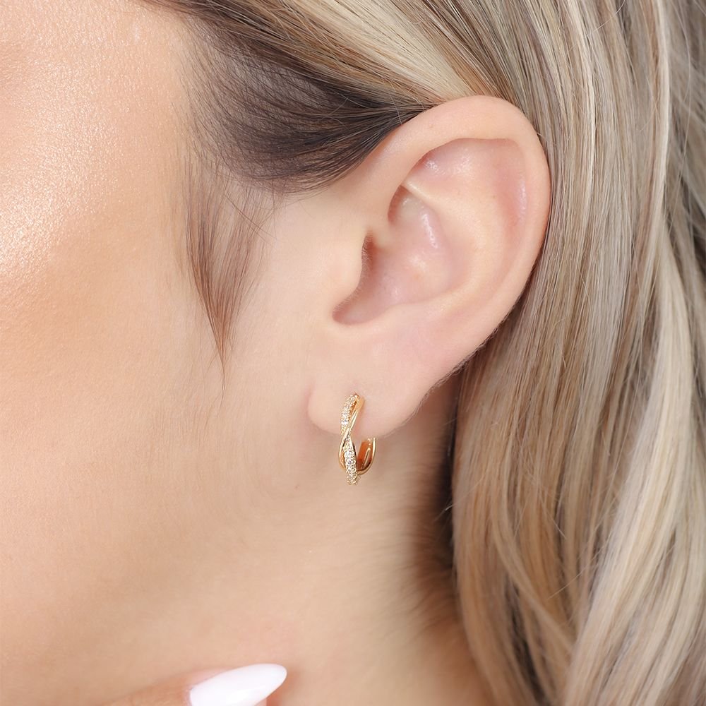 Ag-1650-Do Brinco Meia Argola Trançada Cravejada De Zircônias (16mm).