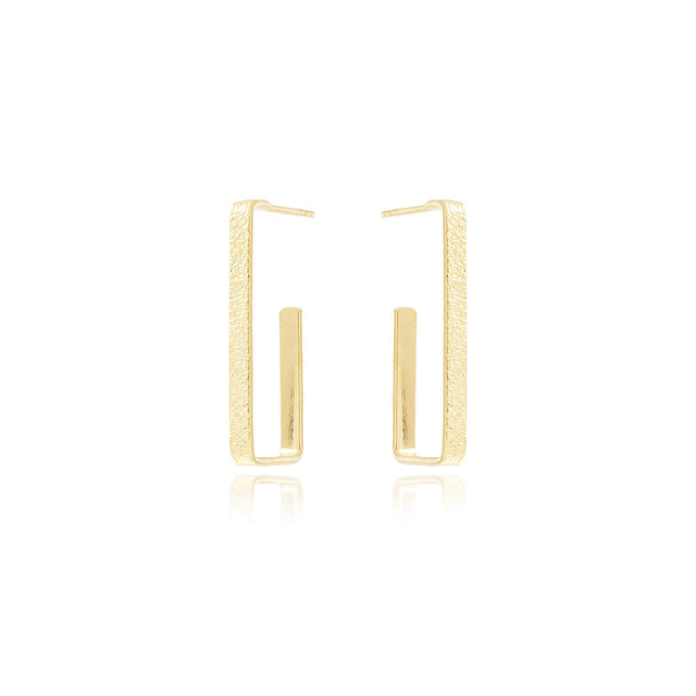 Ag-1662-Do Brinco Meia Argola Retangular Texturizada (26mm). Ag-1662-Do Brinco Meia Argola Retangular Texturizada (26mm).