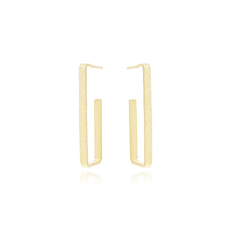 Ag-1663-Do Brinco Meia Argola Retangular Texturizada (32mm). Ag-1663-Do Brinco Meia Argola Retangular Texturizada (32mm).