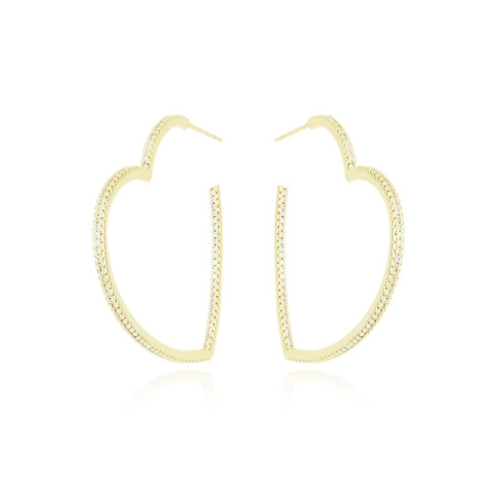 Ag-1798-Do Brinco Argola De Coração Cravejado Cristal (3,9cm).