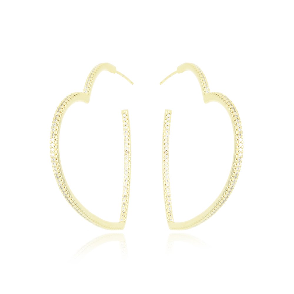 Ag-1799-Do Brinco Argola De Coração Cravejado Cristal (4,5cm).
