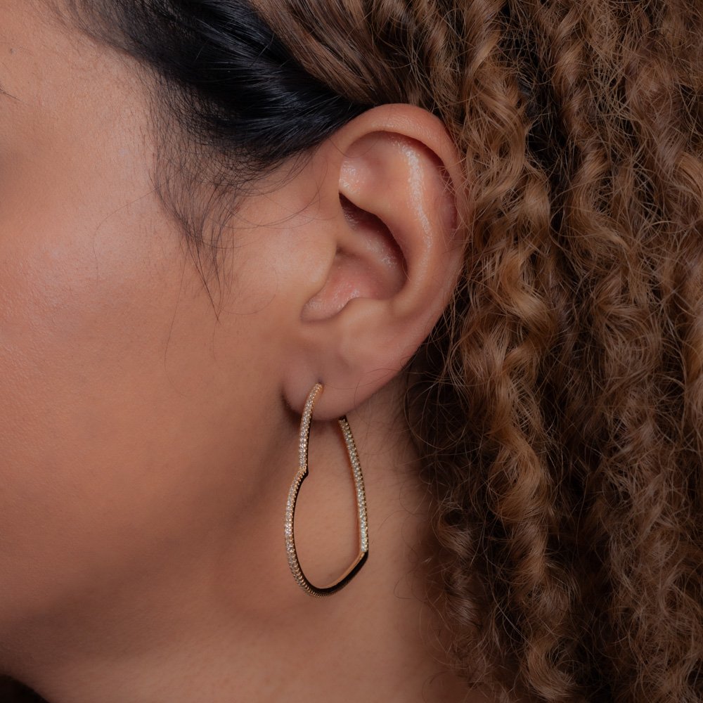 Ag-1799-Do Brinco Argola De Coração Cravejado Cristal (4,5cm).