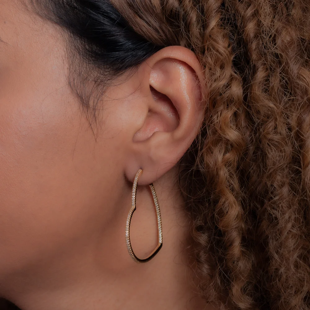 Ag-1799-Do Brinco Argola De Coração Cravejado Cristal (4,5cm).