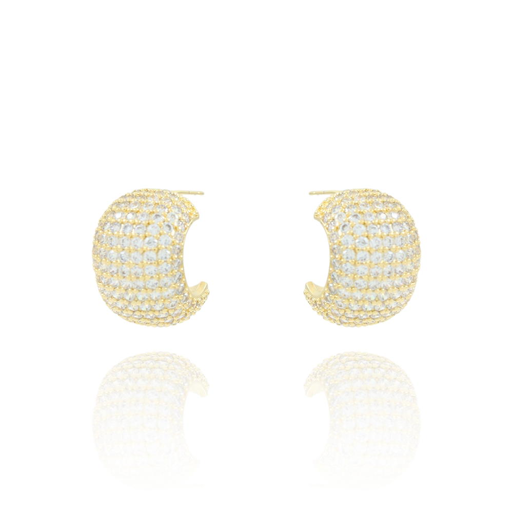 Ag-1921-Do Brinco Meia Argola Cravejado De Zircônias Cristais.