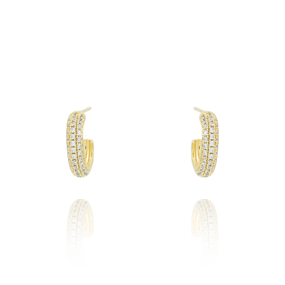 Ag-1928-Do Brinco Meia Argola Cravejado De Zircônias Cristais