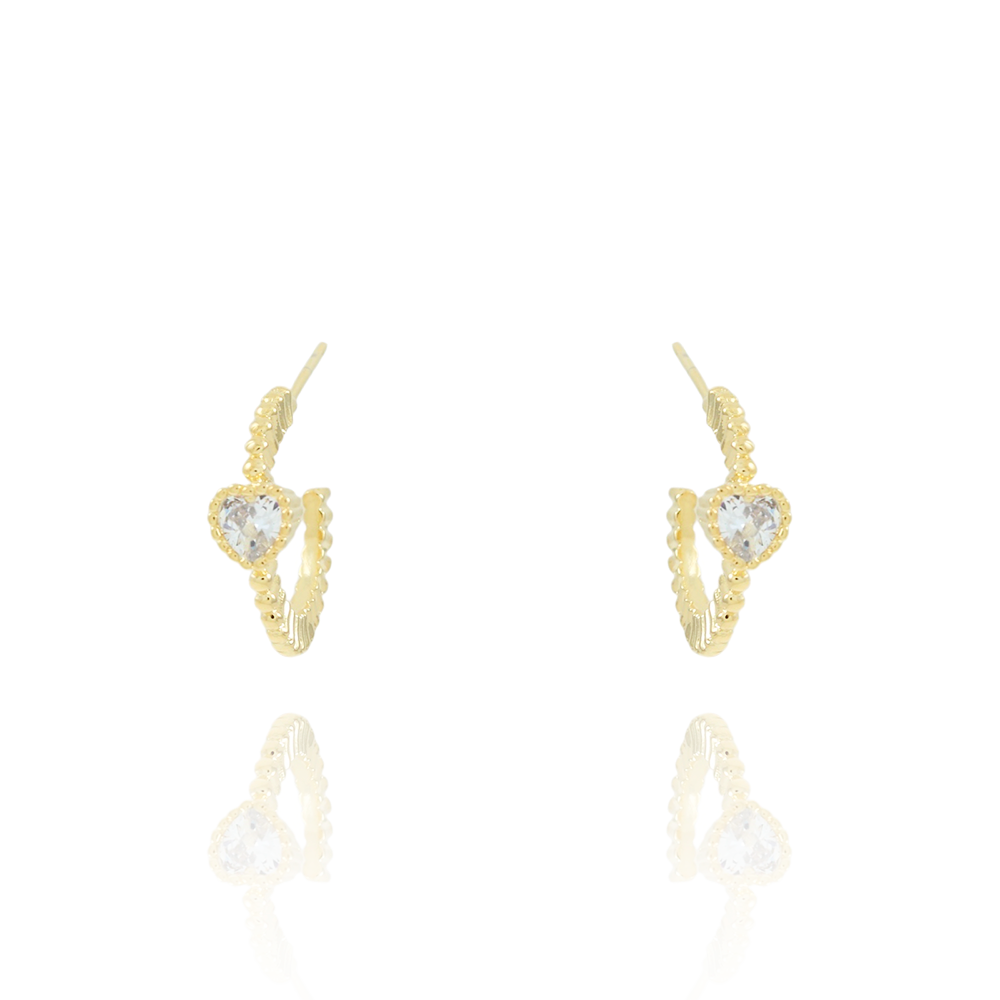 Ag-1929-Do Brinco Meia Argola Detalhada Com Coração Cristal.