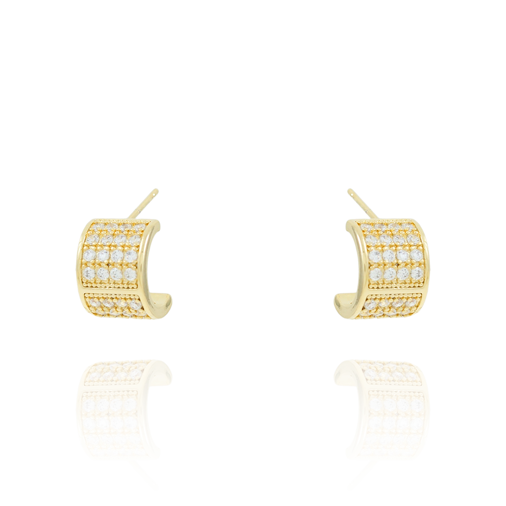 Ag-1933-Do Brinco Meia Argola Cravejado De Zircônias Cristais.