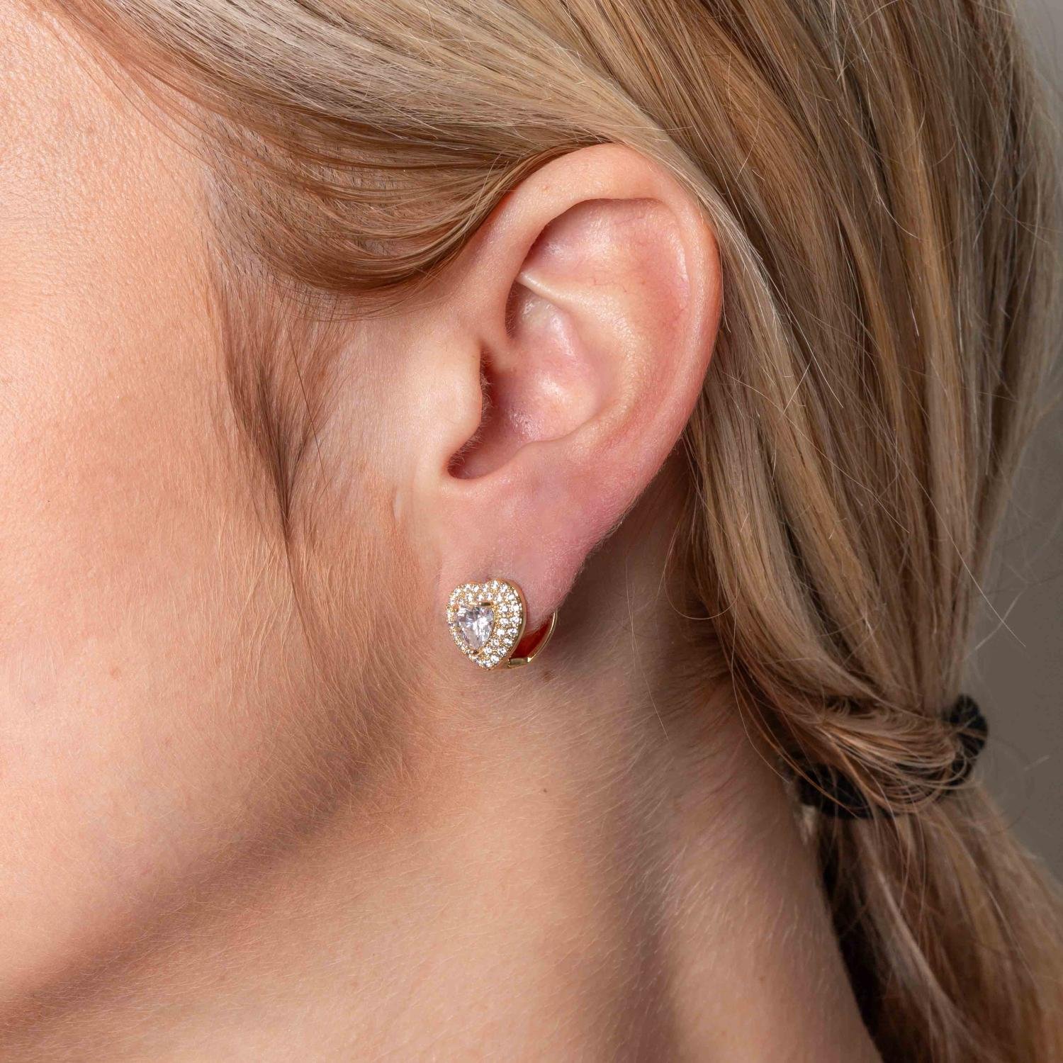 Ag-1944-Do Brinco De Argola Articulada De Coração Cravejado Cristal.