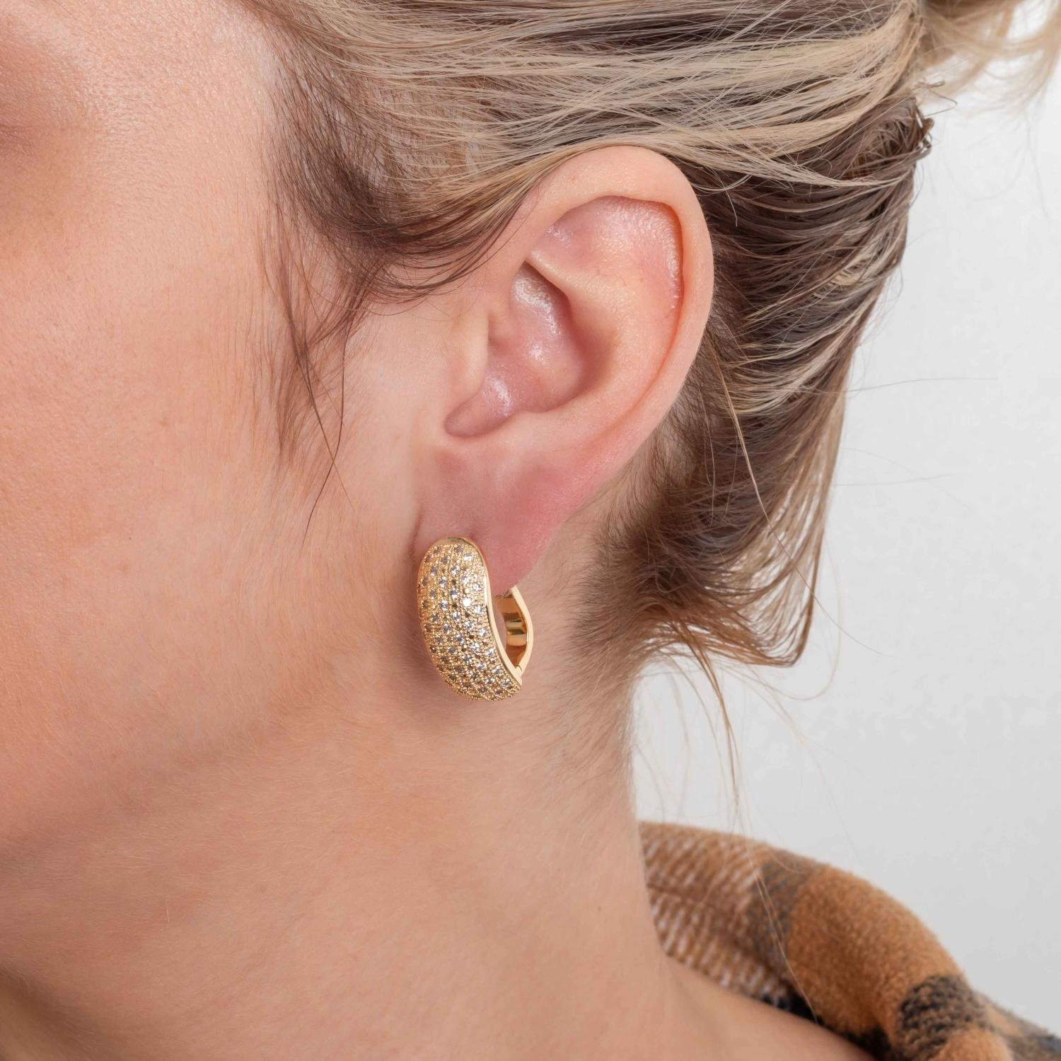 Ag-1955-Do Brinco De Argola Articulada Cravejado Cristal.