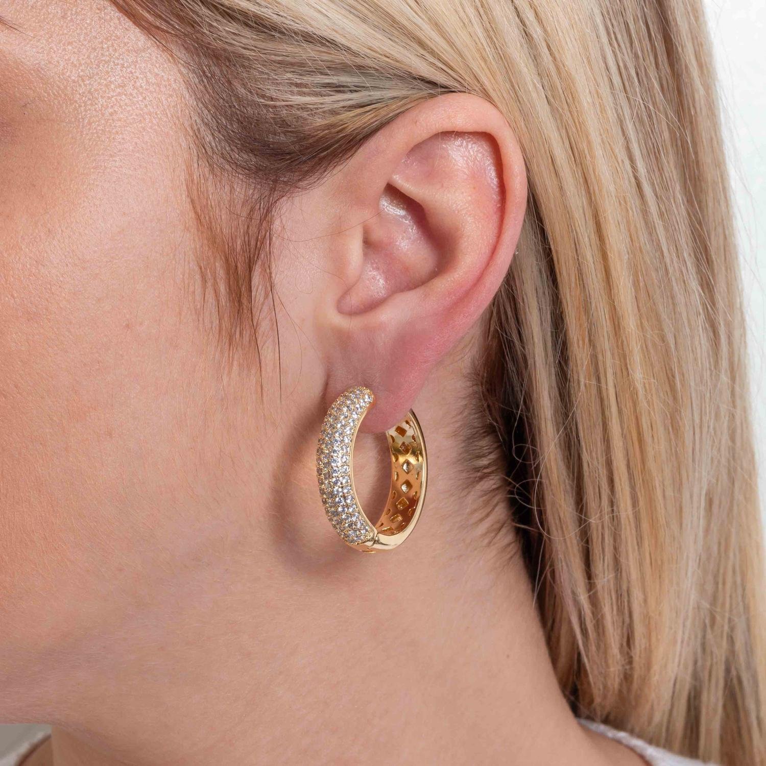 Ag-1964-Do Brinco Argola Articulada Cravejada De Zircônias Cristais.