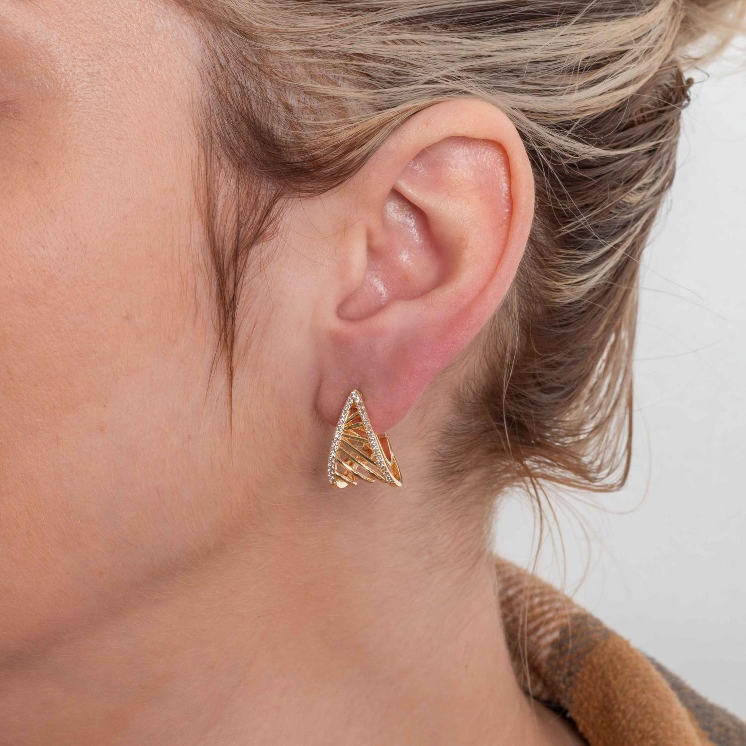 Ag-1974-Do Brinco De Argola Articulada Cravejado De Zircônias Cristais.