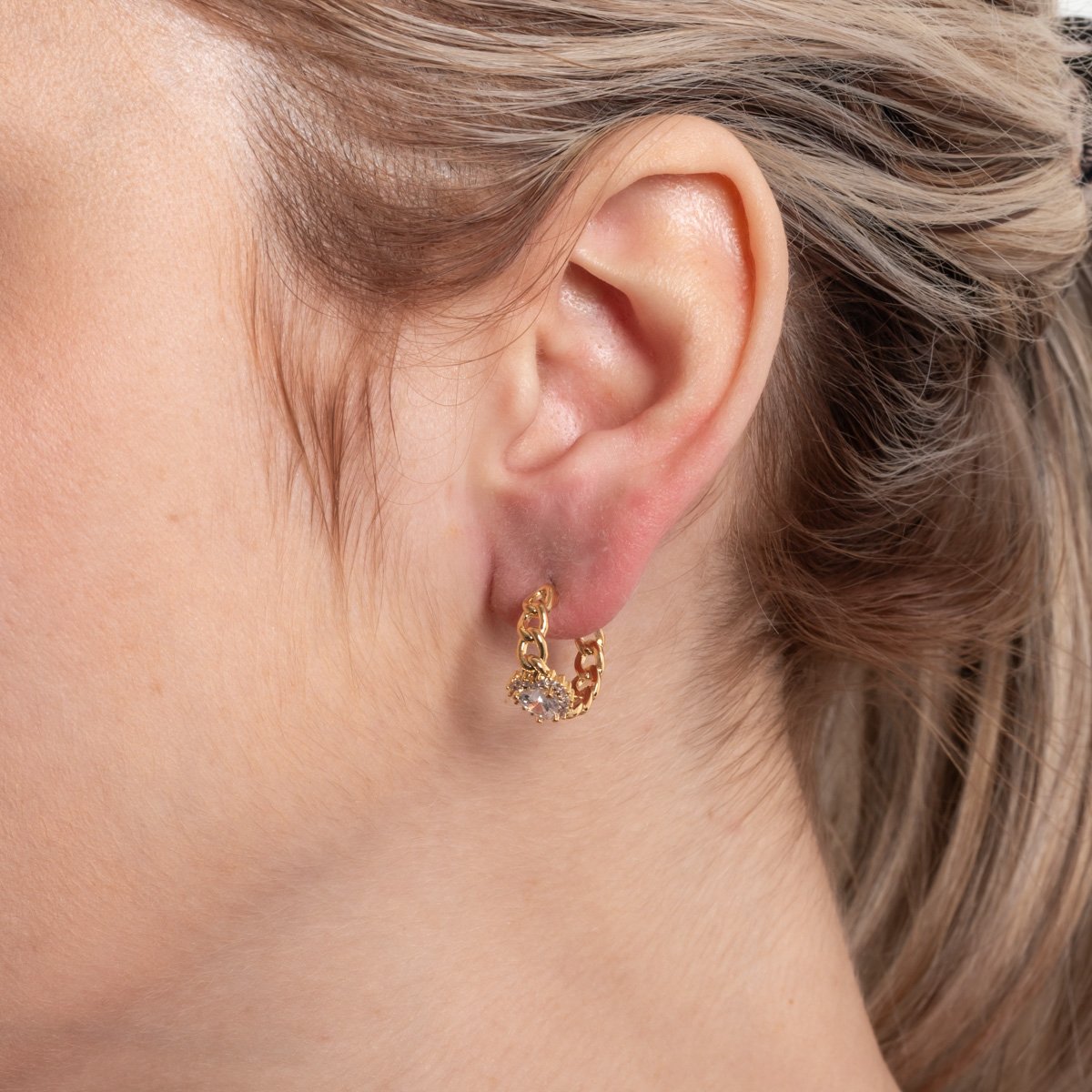 Ag-2110-Do Brinco Meia Argola Elos Com Coração Cristal.