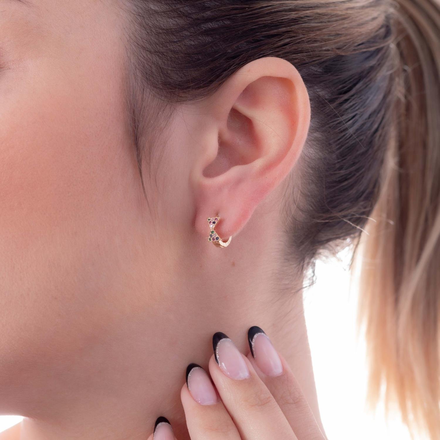 Ag-226-Do Brinco De Argola Articulada Laço Cravejado Colorido.