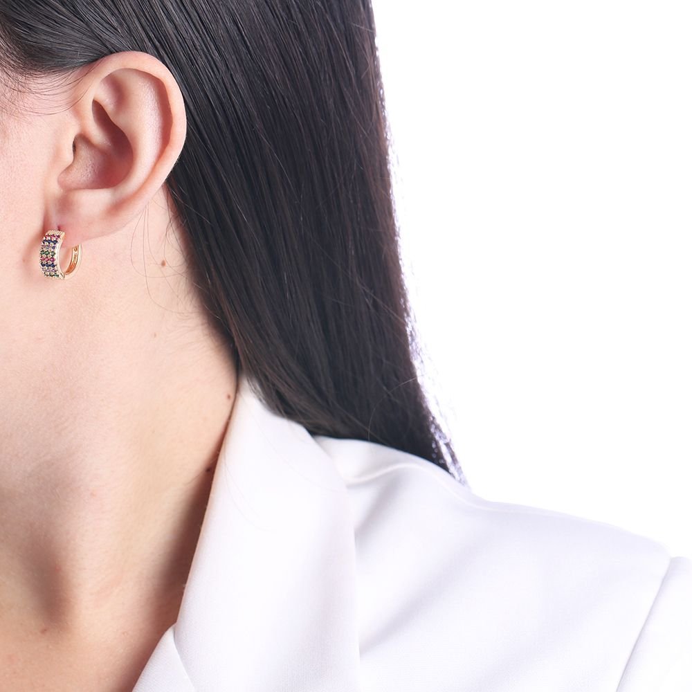 Ag-246-Do Brinco De Argolinha Articulada Cravejada Colorida