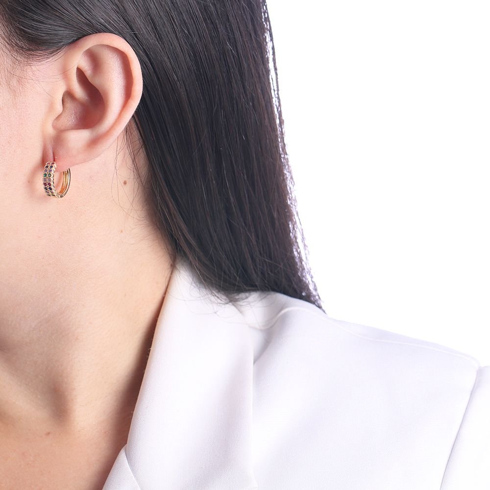 Ag-247-Do Brinco De Argolinha Articulada Cravejada Colorida