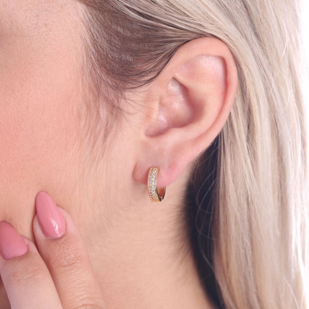 Ag-29-Do Brinco De Argolinha Com Duas Fileiras E Zircônia