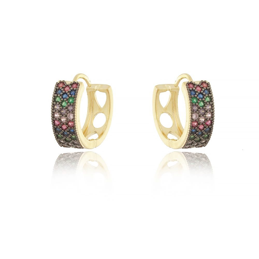 Ag-366-Do-C/Ródio Argolinha Cravejada Com Detalhes Em Ródio