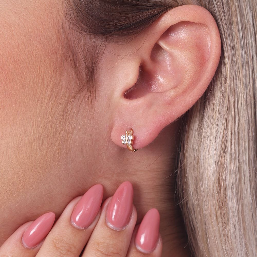 Ag-415-Do Brinco Argolinha Articulada De Borboleta Cravejada De Zircônias