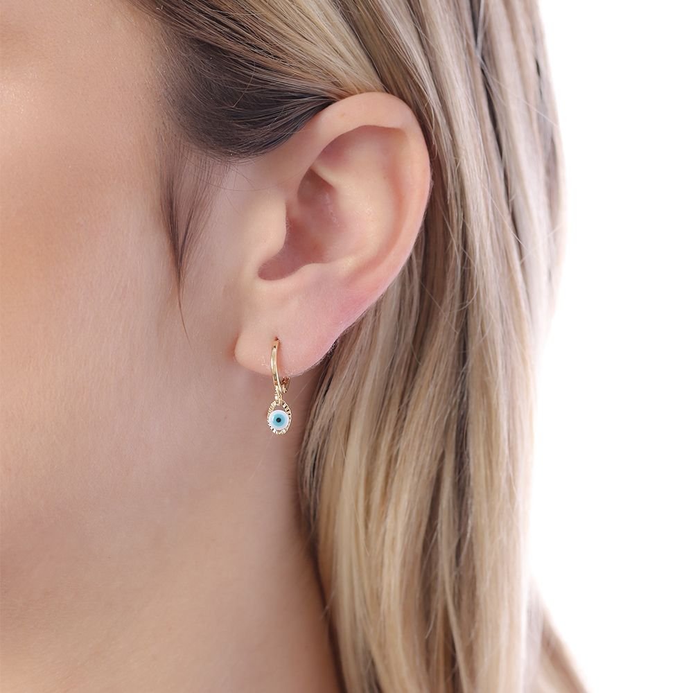 Brinco De Argola Articulada De Olho Grego Vermelho.