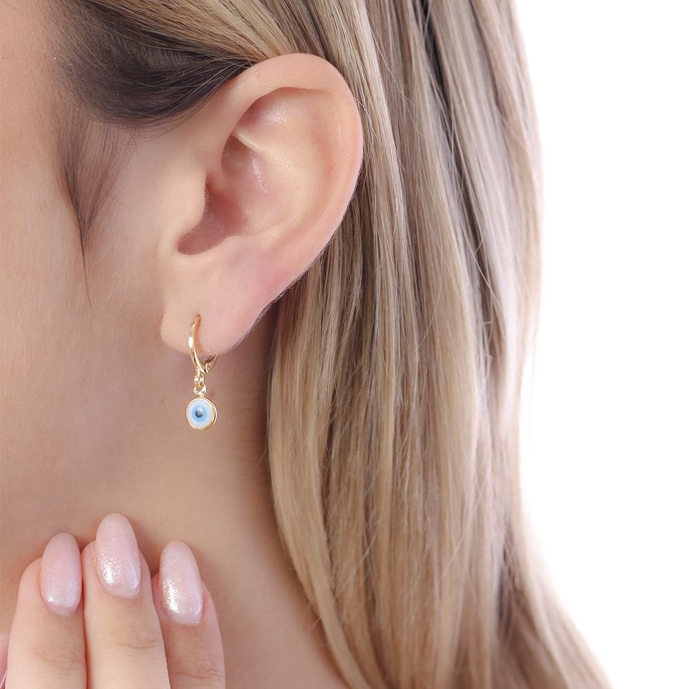 Ag-460-Do Brinco De Argola Articulada De Olho Grego Azul.