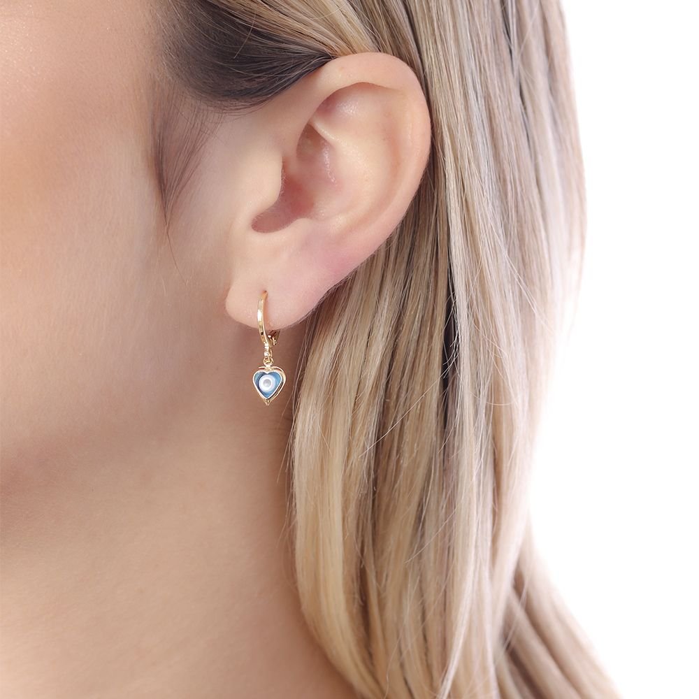 Ag-462-Do Brinco De Argola Articulada Com Coração De Olho Grego.