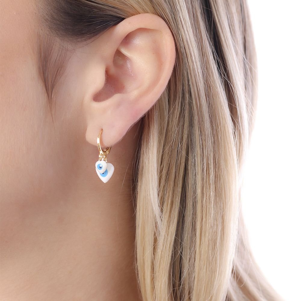 Ag-470-Do Brinco De Argola Articulada Com Corações De Olhos Gregos.