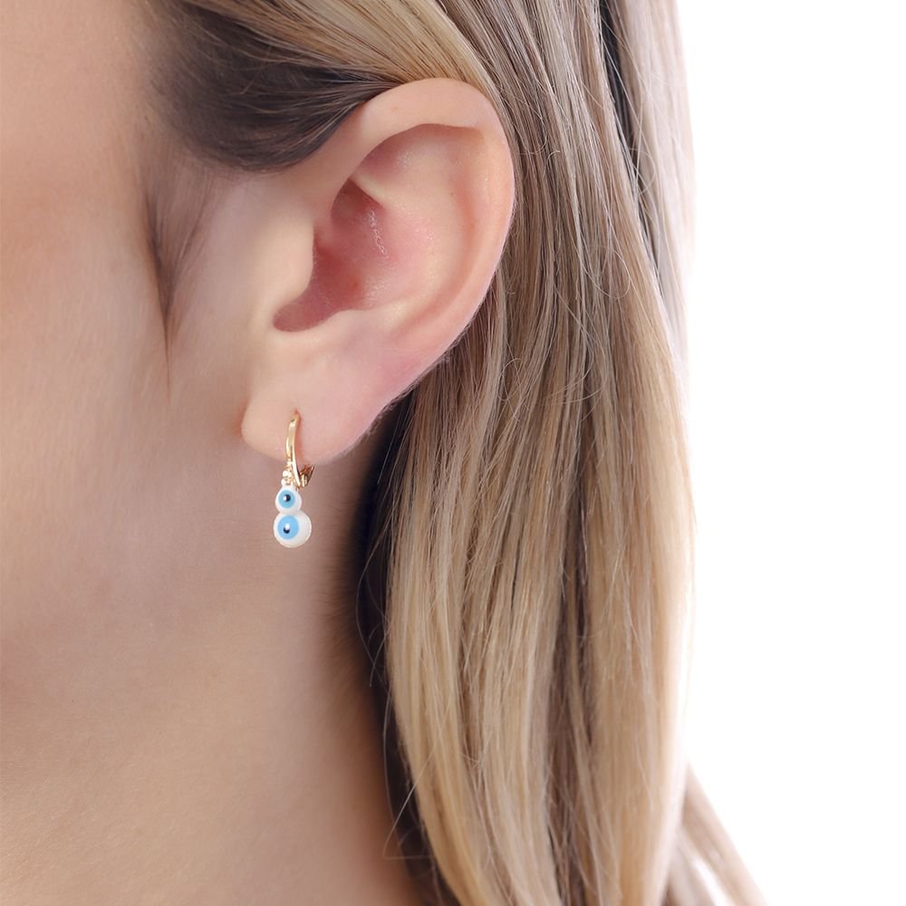 Brinco De Argola Articulada De Olho Grego Branco.